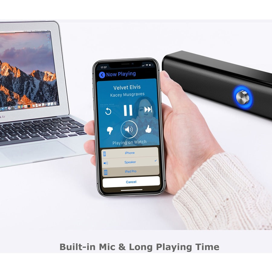 Adesso Xtream S6 Portable Bluetooth & Aux Sound Bar Speaker - 10W x 2 -Black - 3.5mm - Rechargeable Battery - Volume Control Knob - Wired/Wireless Adesso Xtream S6 Portable Bluetooth & Aux Sound Bar Speaker - 10W x 2 -Black - 3.5mm - Rechargeable Battery - Volume Control Knob - Wired/Wireless